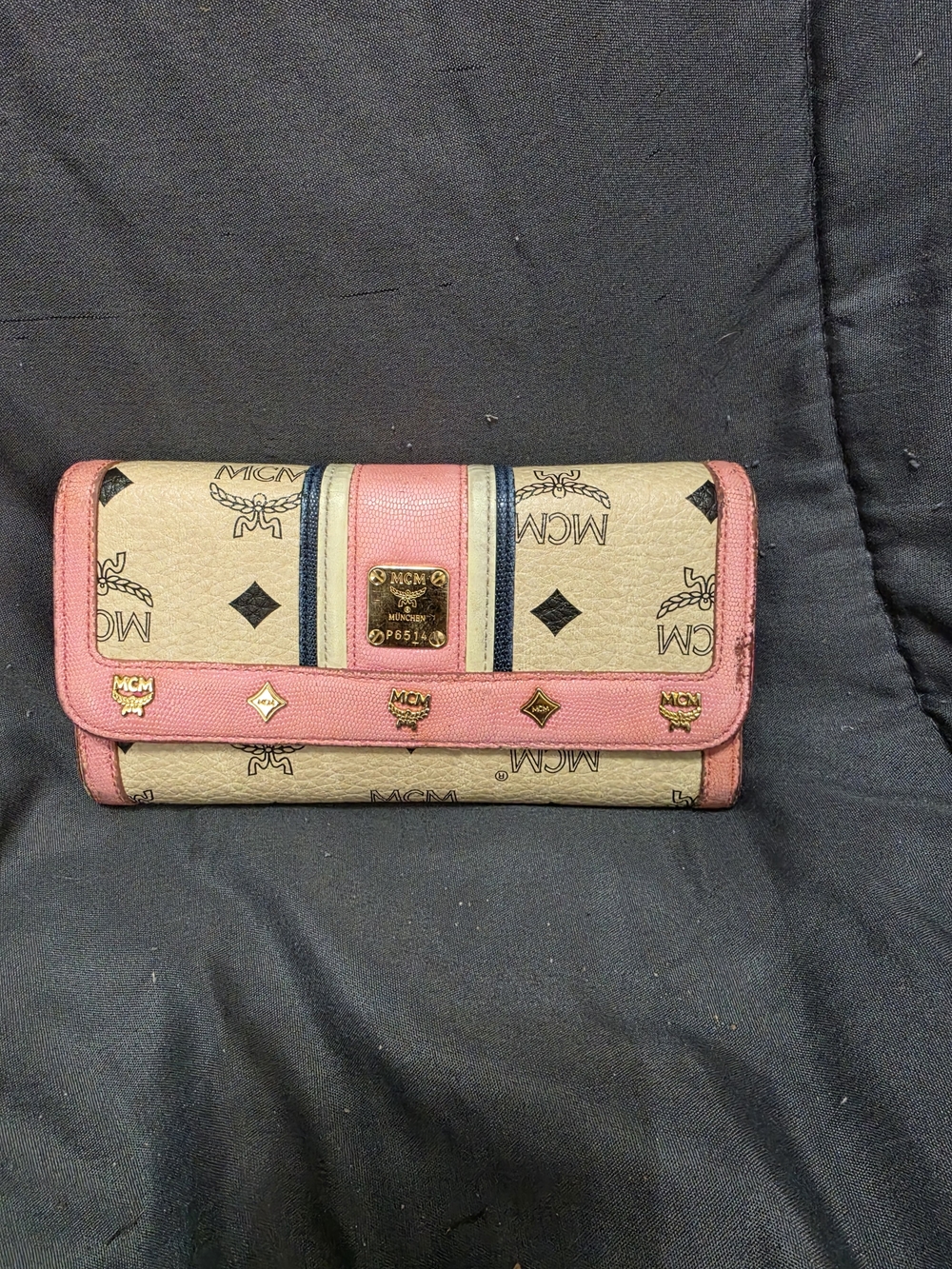 MCM Pink Trim Logo Continental Wallet